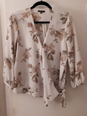 RW&CO. Cream Floral Wrap Blouse with Side Tie